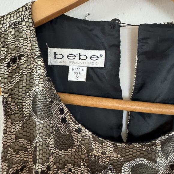 VTG 90s BEBE Black Mesh Gold Floral Lace Corset Cami Whimsigoth Fairy Tank Top S - Picture 2 of 13